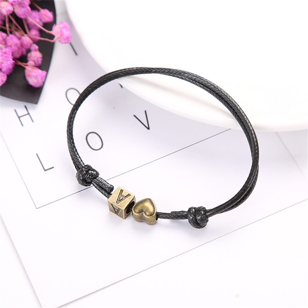 Vòng Tay Dây Da Mặt 26 Chữ Cái Thời Trang Cho Cặp Đôi