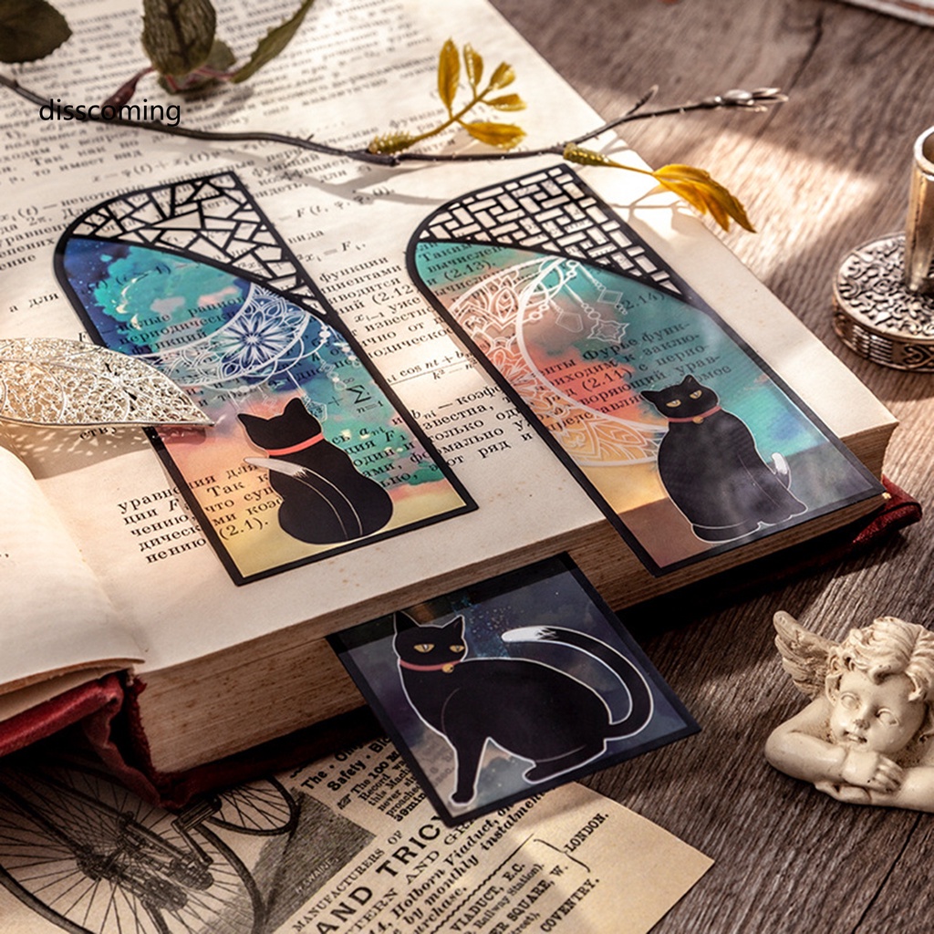 Bộ 6 Bookmark Thủy Tinh Trong Suốt Chống Trầy Xước Chống Thấm Nước In Hình Mèo Đen Dễ Thương
