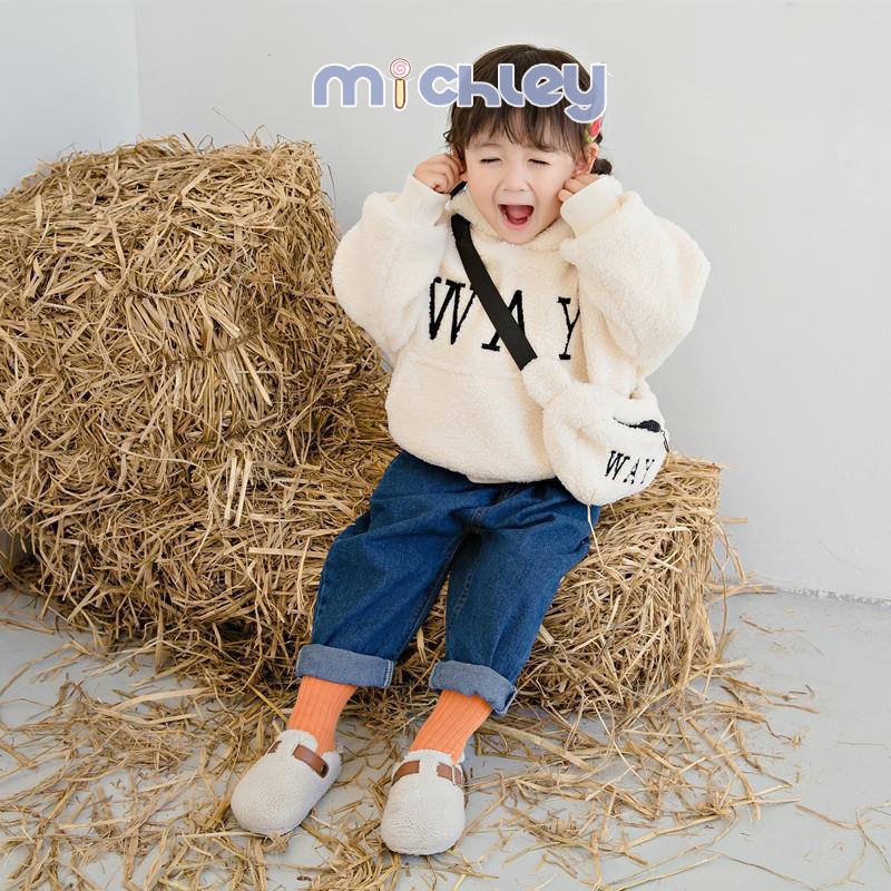 Áo khoác len MICHLEY lông cừu giả phối nhung dày phong cách Hàn Quốc thời trang mùa đông dành cho trẻ em