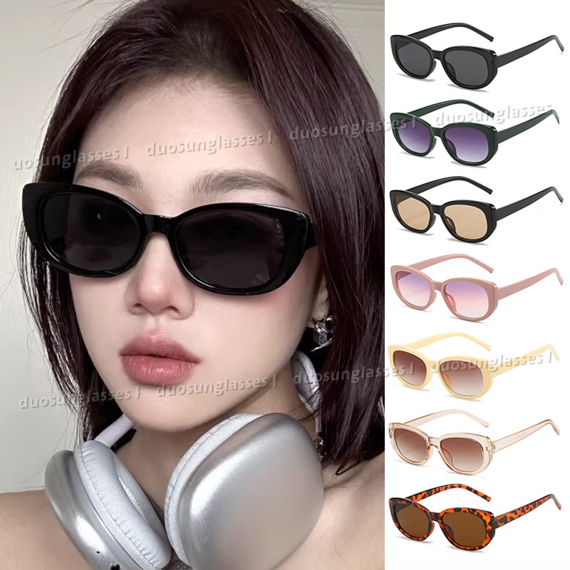 Kính Mát Mắt Mèo Nhỏ Hình Chữ Nhật Màu Nâu Và Đen Thời Trang Đường Phố Phong Cách Hàn Quốc Cho Nam Và Nữ
