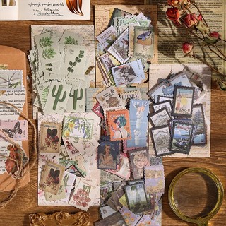 48 chiếc tem phong cách cổ điển gói sổ lưu niệm deco diy stamp decals