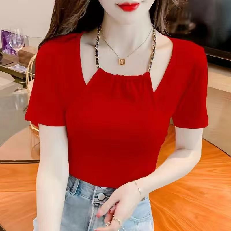 Áo Thun Ngắn Tay Màu Sắc Đơn Giản Thời Trang Cho Nữ