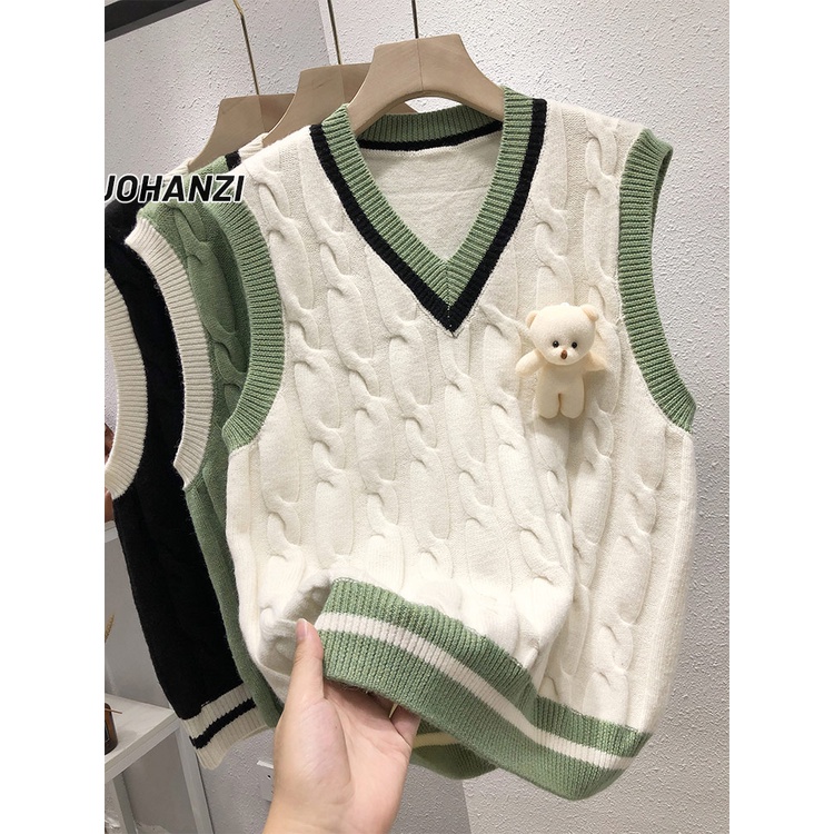 DUOHANZI  Áo Sweater Dệt Kim Không Tay Dày Dặn Phong Cách Nhật Bản Thời Trang Thu Đông Hàng Mới 2023 Dành Cho Nữ