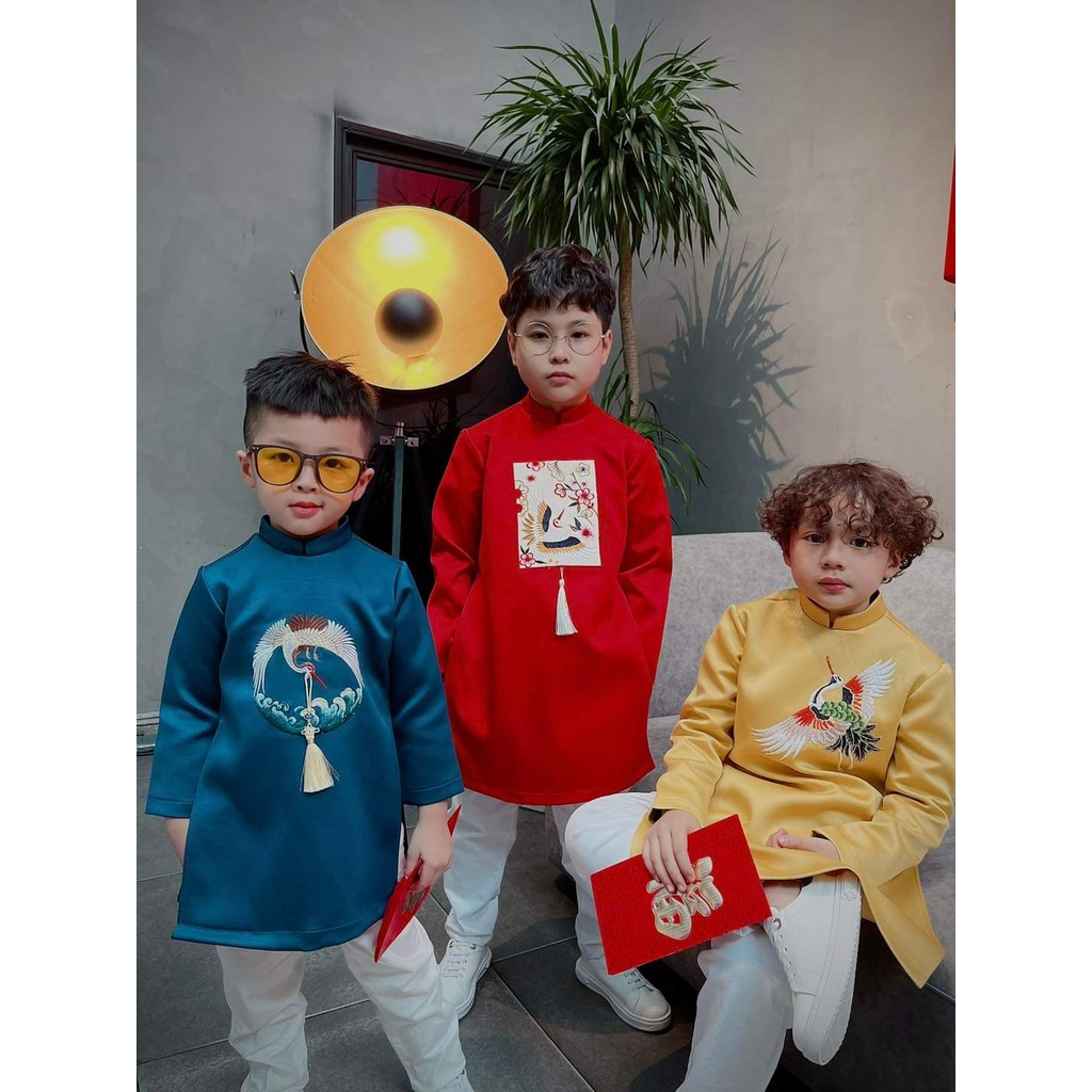 Áo dài bé trai chất liệu Tafta nhiều màu - Áo dài TC - BT02