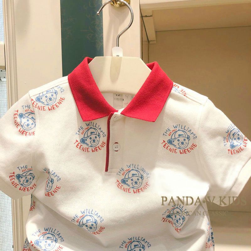 Phù Hợp Áo polo Tay Ngắn Bằng Vải cotton Màu Trắng In Họa Tiết Gấu Hoạt Hình Dành Cho Trẻ Em 9-34kg