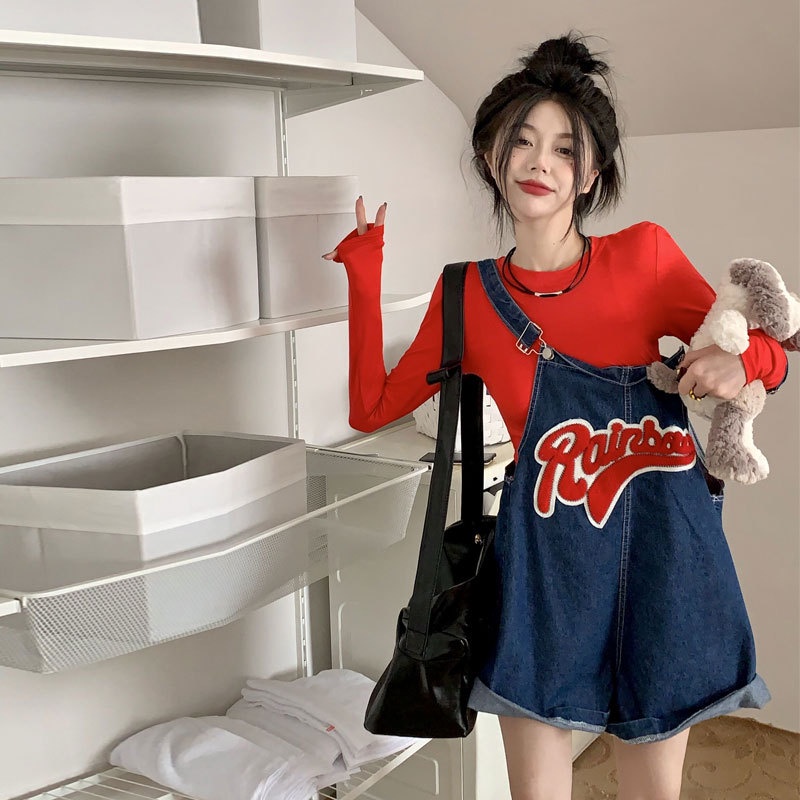 Quần Yếm Denim Ngắn Mỏng Thiết Kế Nhỏ Nhắn Dễ Thương Phong Cách Nhật Bản Ngọt Ngào Thời Trang Mùa Thu Cho Nữ