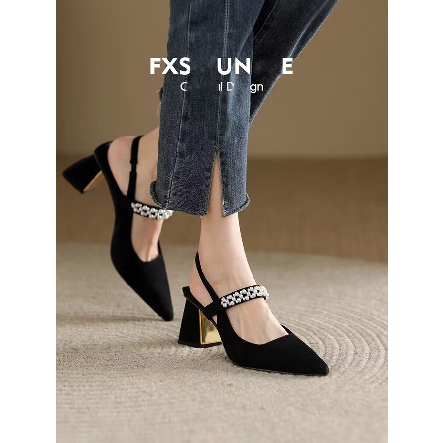 ZTAIXIELUA Giày Cao Gót Mũi Nhọn Đế Dày Quai Quấn Đính Ngọc Trai Thời Trang Mùa Hè Dành Cho Nữ