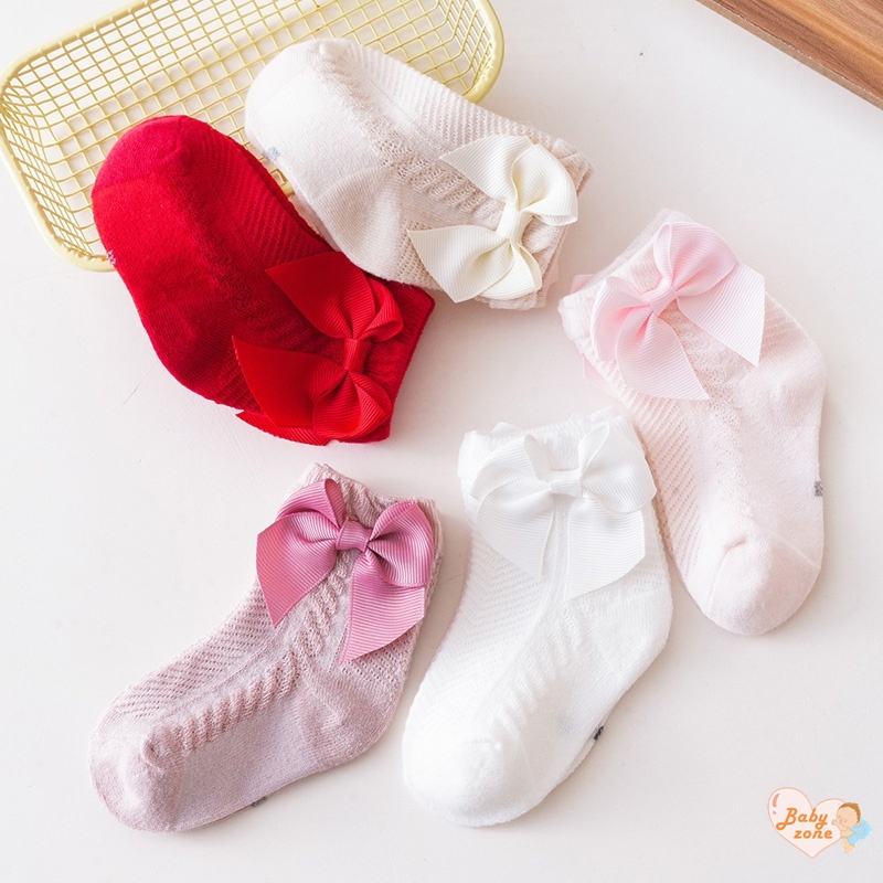 Vớ Em Bé Sơ Sinh Từ 0-18 Tháng Tuổi Đính Nơ Màu Trơn Dễ Thương