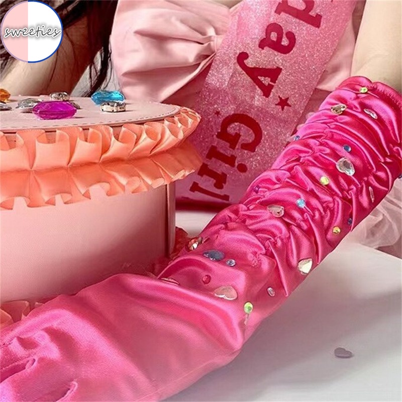 Găng Tay Nơ Đính Kim Cương Giả Màu Hồng Dùng Làm Đạo Cụ Chụp Ảnh Cho Búp Bê Barbie