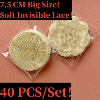 Set 40 Miếng Dán Ngực 7.5cm Vô Hình Phối Ren Quyến Rũ Có Kích Thước Lớn Dùng Một Lần