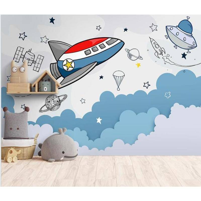 Giấy Dán Tường Họa Tiết Vũ Trụ Hoạt Hình 3d Trang Trí Phòng Bé Trai