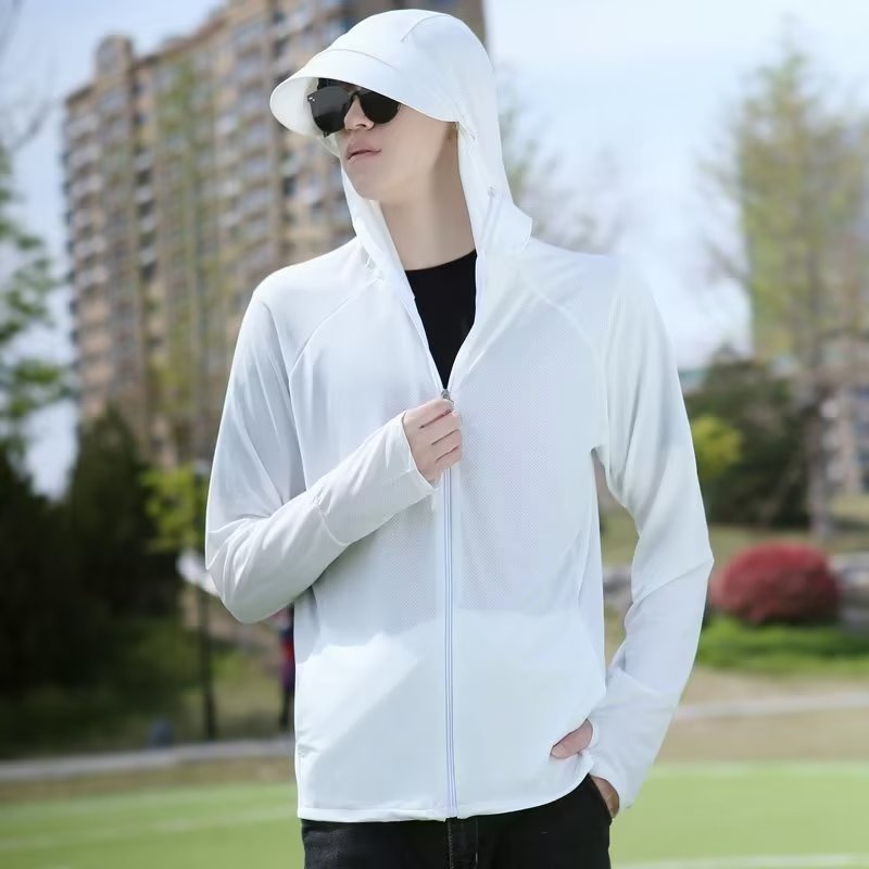 M-8xl áo sơ mi chống nắng có mũ trùm đầu đơn giản dành cho nam giới plus size áo chống nắng hoodie causal lỏng tay áo dài