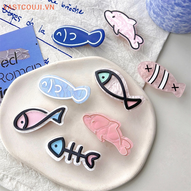 Vastji phong cách hàn quốc sáng tạo kẹp tóc xương cá nhỏ barrettes mùa hè phim hoạt hình cá heo kẹp phụ kiện tóc vui nhộn cho phụ nữ mũ nón vn