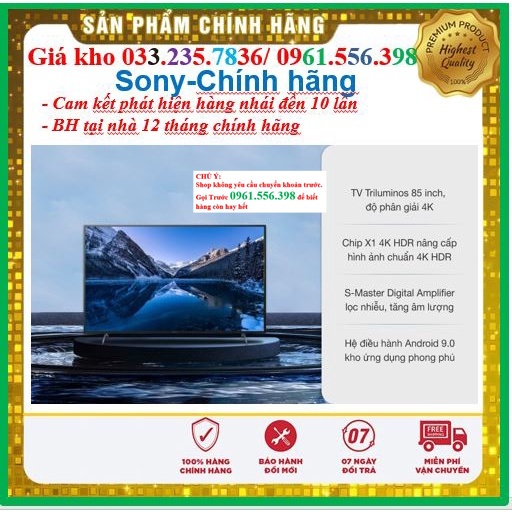[NEW] Smart Tivi Sony 85 Inch 4K UHD KD-85X8000H &lt; Chính hãng BH:24 tháng tại nhà toàn quốc &gt; - Mới 100%