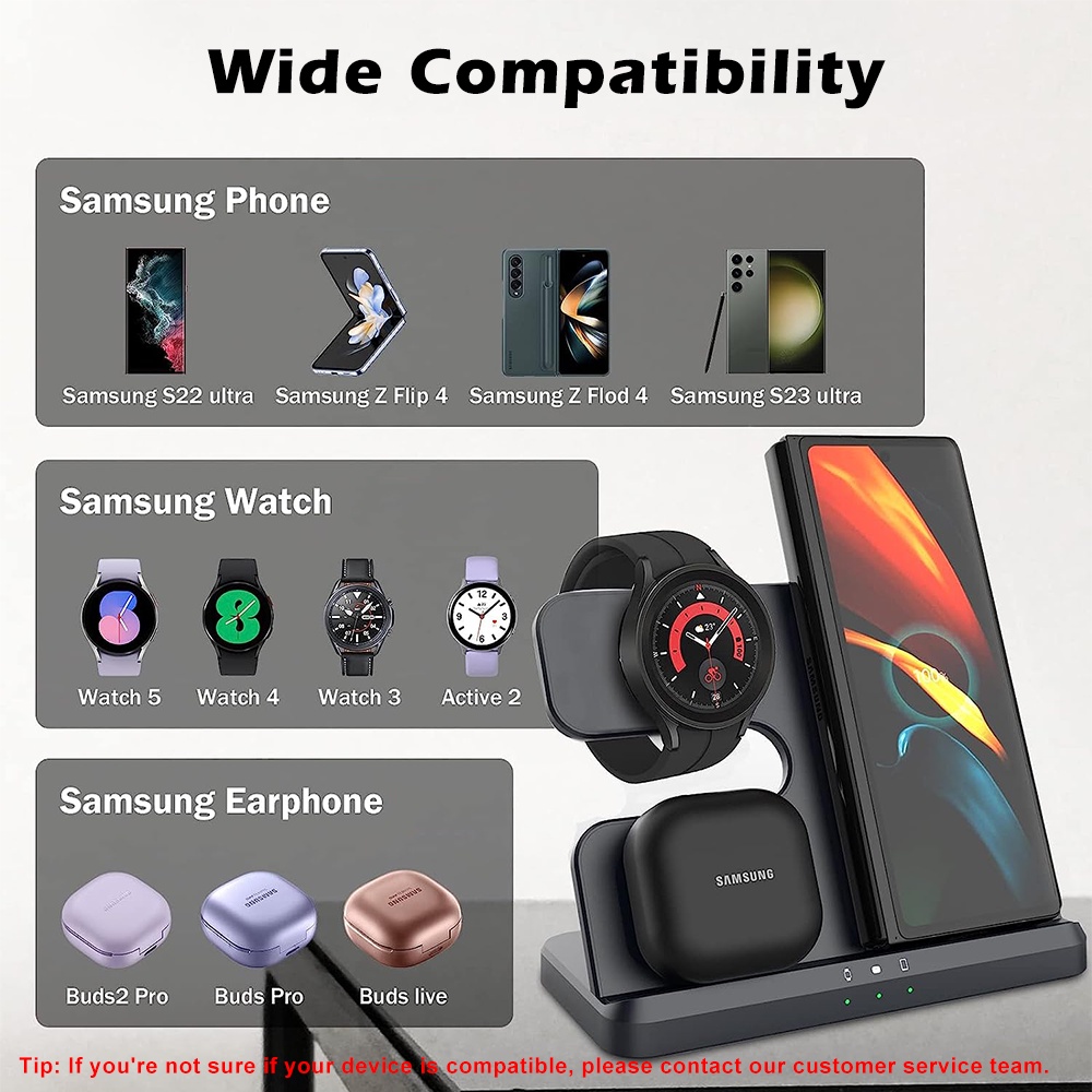 Đế Sạc Nhanh Không Dây 3 Trong 1 Cho samsung galaxy z flip 4 / 3 z fold s22 s20 ultra galaxy watch 5 / 4 / 3