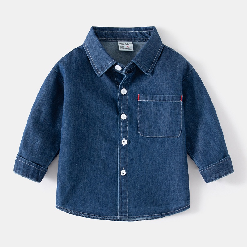 Ljmofa áo sơ mi denim cho bé trai 2-8y mùa xuân và mùa thu thể thao hàn quốc dài tay áo sơ mi giản dị áo khoác