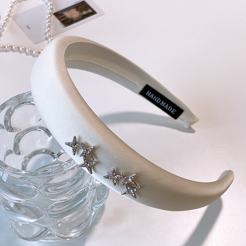 2023 vải trắng đen kim loại bạc độc đáo rhinestone star satin sponge headband