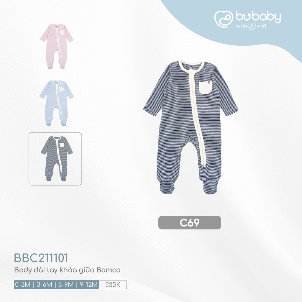 Body Bu dài tay khoá giữa Bamco cho bé trai bé gái