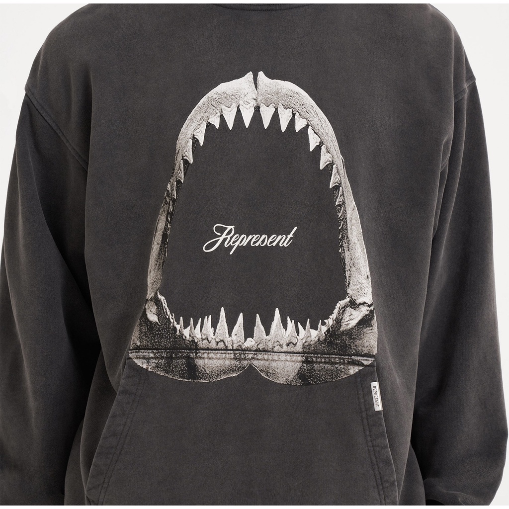 OYRA REPRESENT shark teeth retro washed old printed hooded sweater 400G Terry Cotton