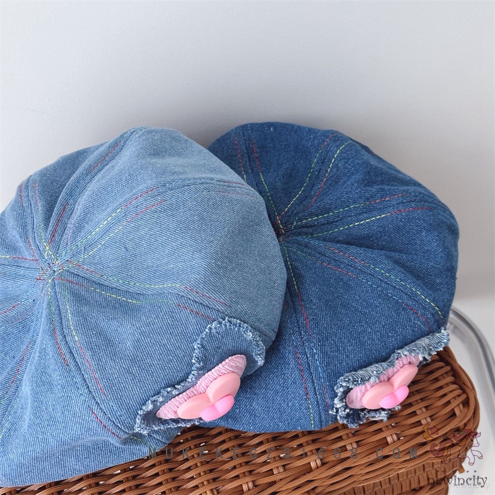 Trẻ em hàn quốc cô gái ngọt ngào mát mẻ tình yêu thiết kế trái tim mũ nồi denim ins style mũ