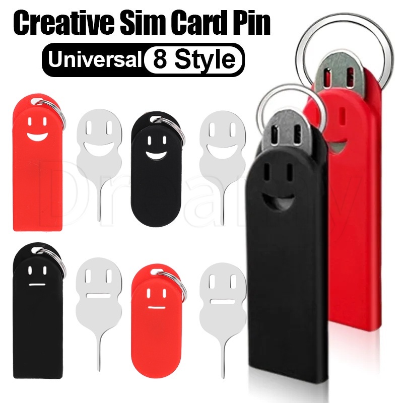 Mini creative smile thẻ sim đẩy kim / móc khóa thẻ điện thoại thông minh di động / điện thoại có thể tái sử dụng pin đẩy thẻ sim / pin thẻ bằng thép không gỉ với hộp đựng chống mất mát