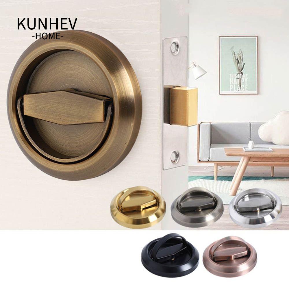 KUNHEV Khóa cửa, khóa tay nắm cửa đơn bằng thép không gỉ, vòng tròn vô hình chất lượng cao vòng kéo ẩn khóa vô hình tủ quần áo kéo