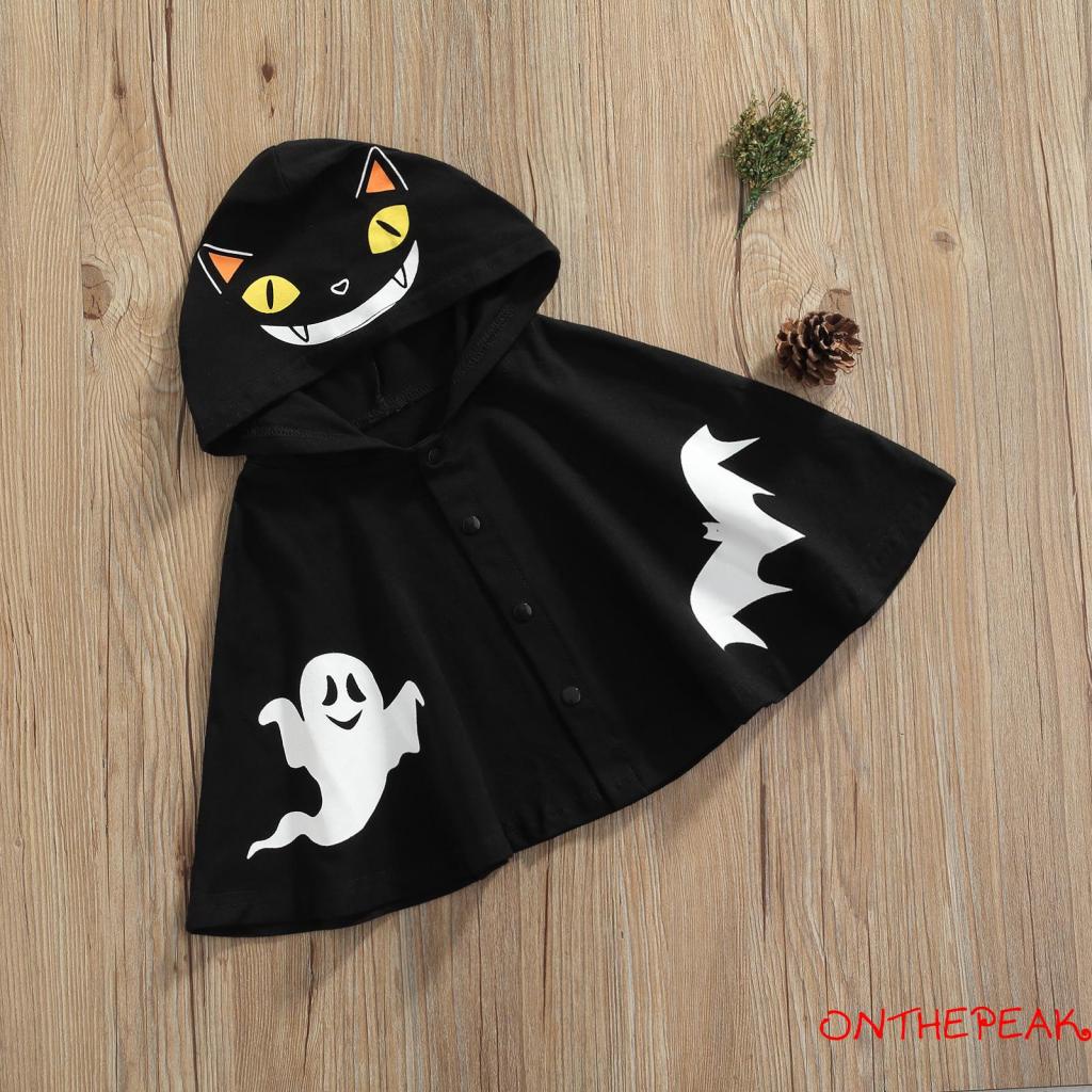 Ont-kids cloak toddler halloween cartoon patterns in áo khoác có mũ trùm đầu cho mùa xuân thu 9 tháng-3 tuổi
