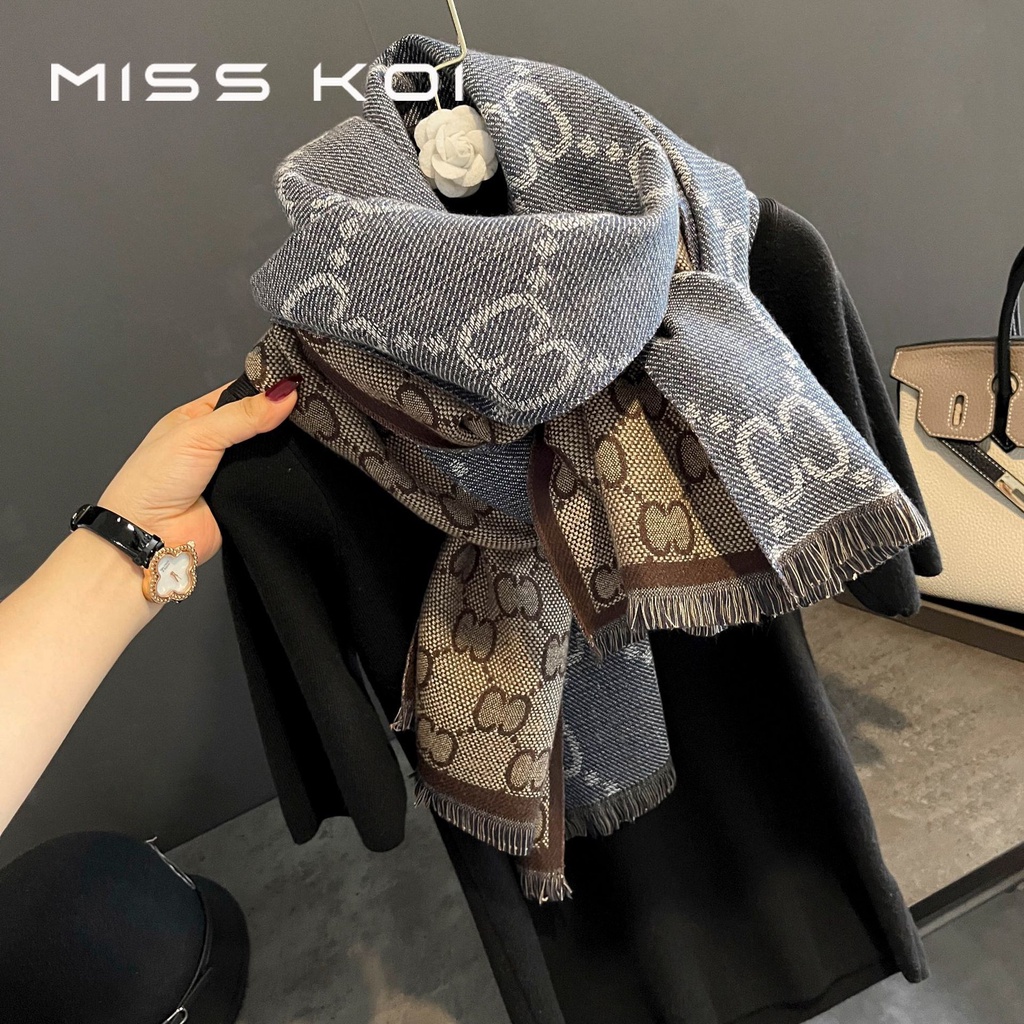 Khăn Choàng Cổ Mùa Đông Bằng Len Cashmere Giả Len Phối Vải Len Cashmere In Chữ Phong Cách Hàn Quốc Dễ Phối Đồ Cho Nữ