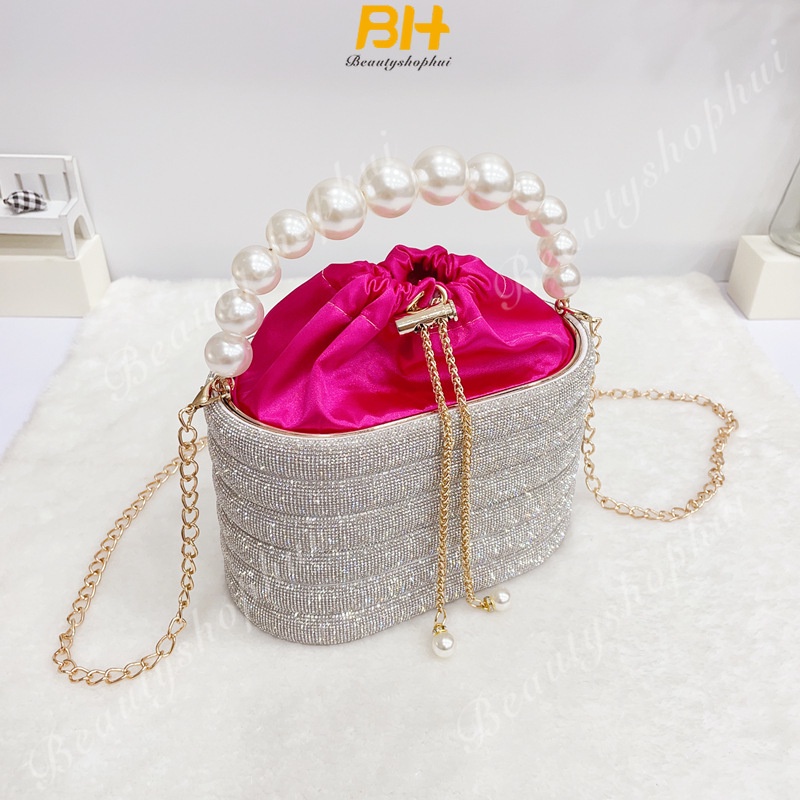 Túi nữ mới ngọc trai cầm tay wave shining rhinestone elegant dinner bag túi đeo chéo đa năng cho nữ