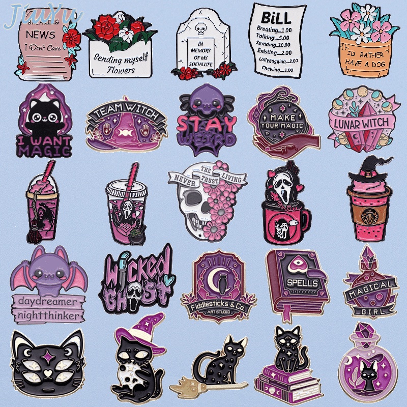Gothic magic cat men ghim trâm cài áo punk moth phù thủy kim loại trâm cài phù hiệu văn bản tôi muốn quà tặng trang sức ma thuật