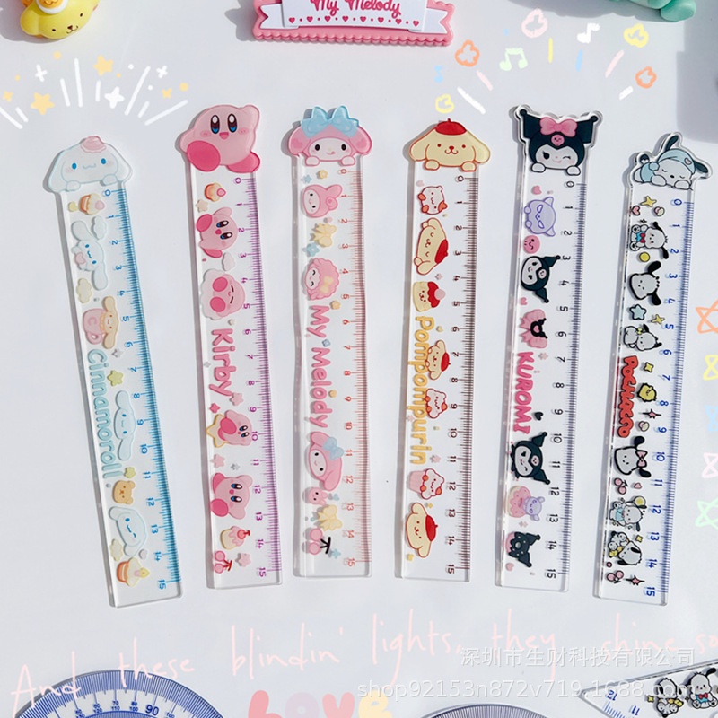 Sanrio melody kuromi cinnamoroll dễ thương thước 15cm hellokitty acrylic thước trong suốt quà tặng văn phòng phẩm cho học sinh