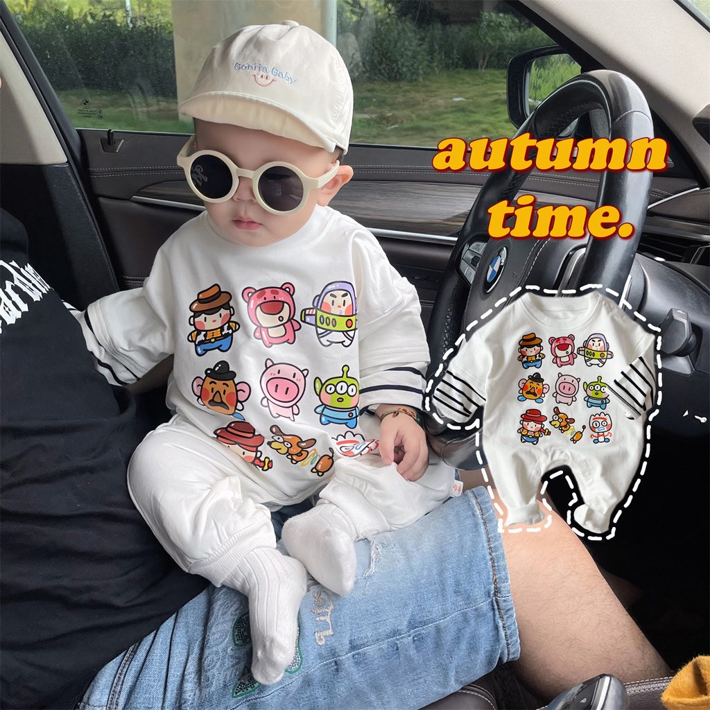 Sơ sinh bé trai bodysuit dài tay áo len hoạt hình cotton tinh khiết 0-24m