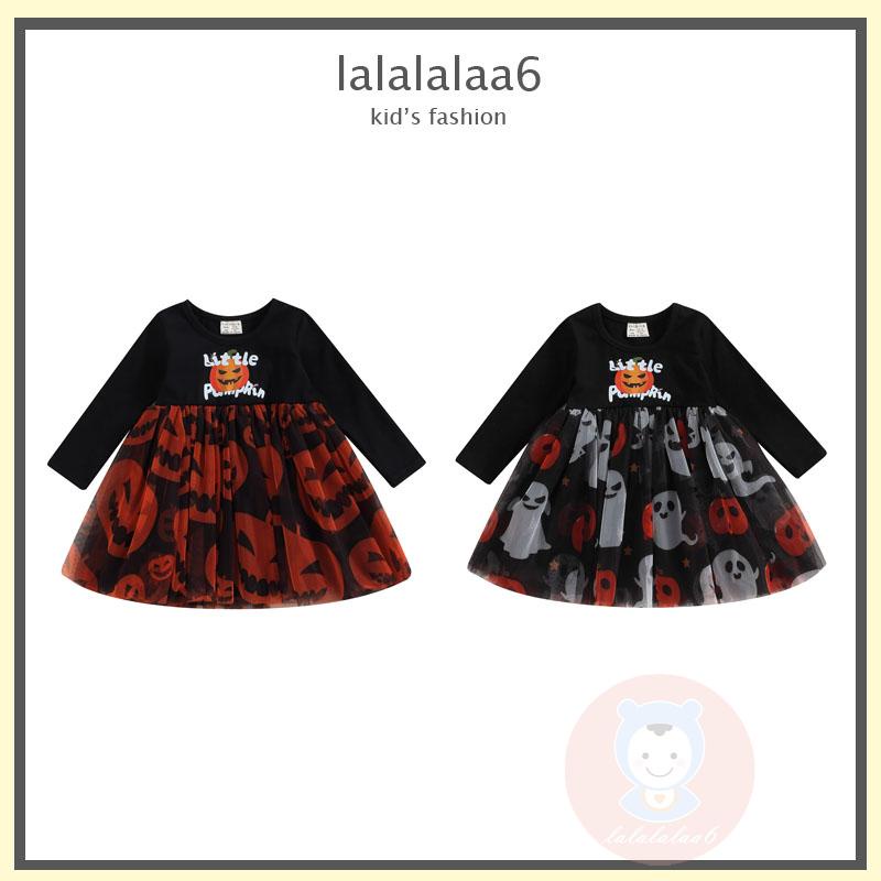 Đầm Xòe Chữ a Tay Dài Cổ Tròn Họa Tiết halloween laa6 Cho Bé Gái