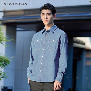 Áo sơ mi nam GIORDANO 18043609 dài tay denim 2 túi thời trang