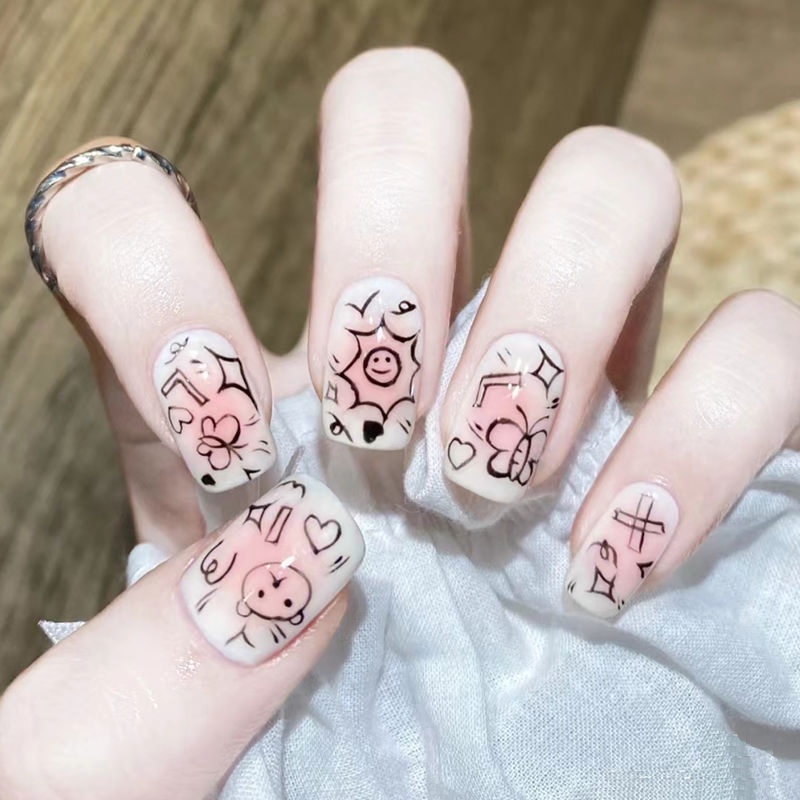 Miếng dán móng tay STZPRONAIL thiết kế graffiti hoạt hình xinh xắn đơn giản