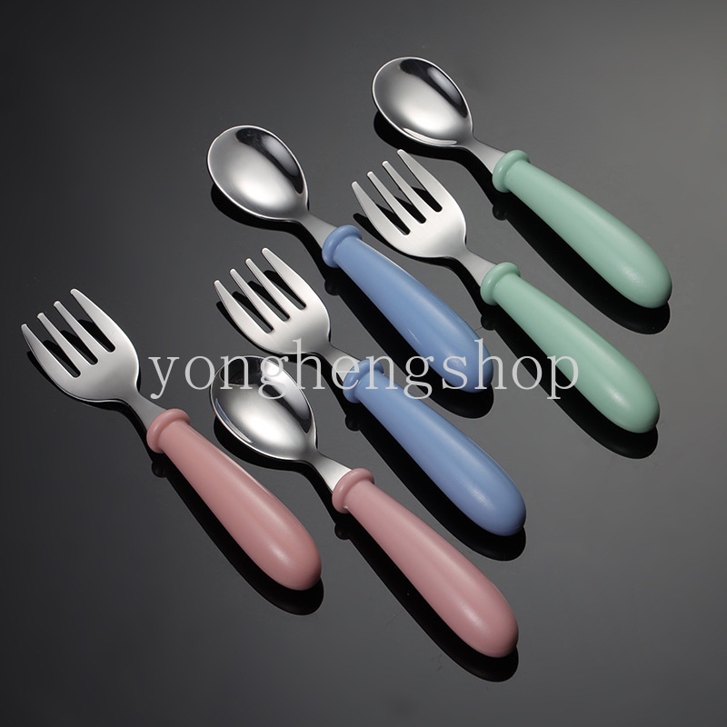 304 bộ đồ ăn bằng thép không gỉ phim hoạt hình tay cầm tròn nĩa thìa cho bé ăn thìa trái cây nĩa di động trẻ em bento dao kéo nhà bếp bộ đồ ăn