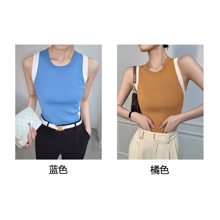 Áo Dệt Kim Sát Nách Màu Sắc Tương Phản Thời Trang Mùa Hè Cho Nữ