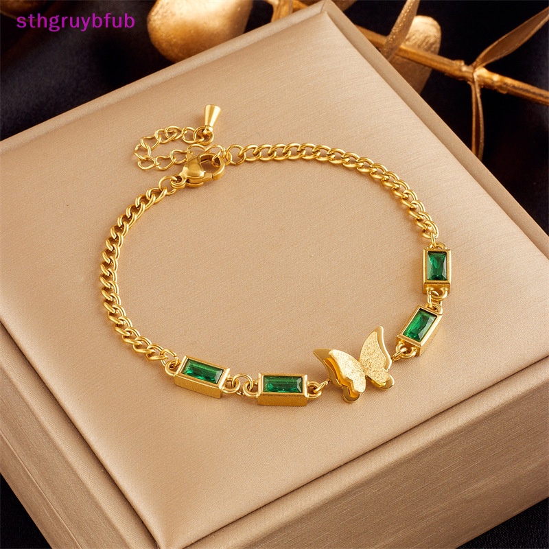 Sthb titan thép bướm mặt dây chuyền vòng tay cho phụ nữ cô gái thời trang màu vàng không phai màu chuỗi đeo tay trang sức quà tặng vn