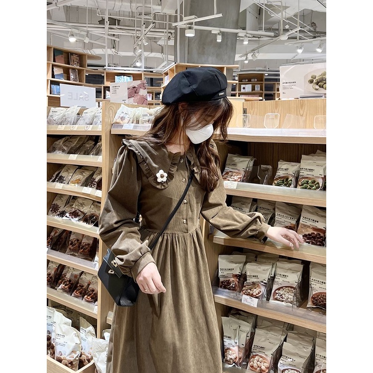 Đầm Nữ Tay Dài Cổ Búp Bê Phong Cách Hàn Quốc