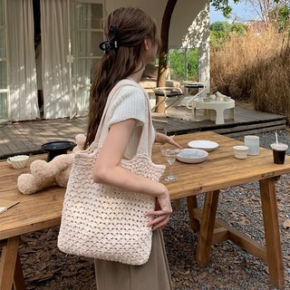Batong retro hollow knitted bag hand-knitted bag túi nữ túi len tote bag túi xách túi mua sắm