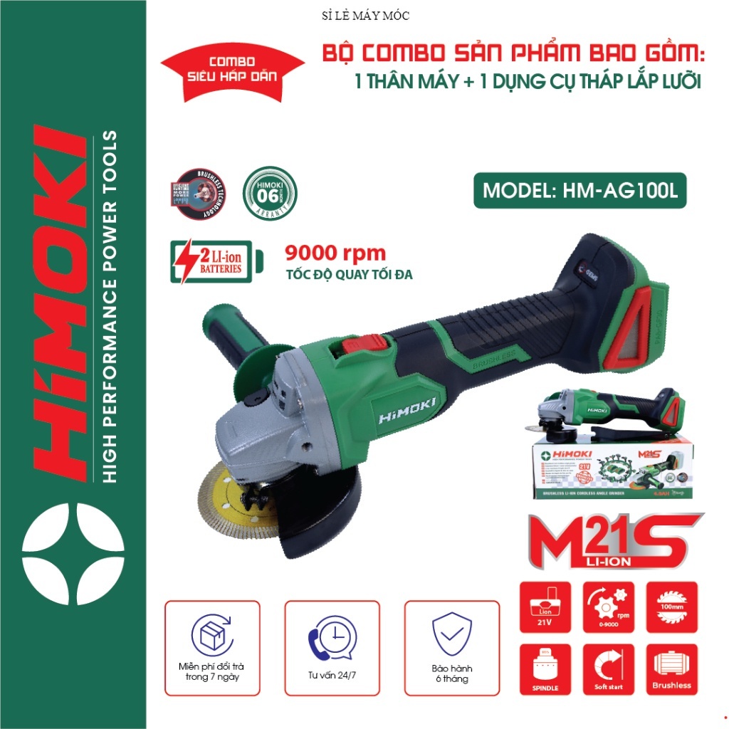 HIMOKI Máy mài pin Himoki HM-AG100L Không chổi than - Máy cắt cầm tay chạy pin HIMOKI SỈ LẺ MÁY MÓC