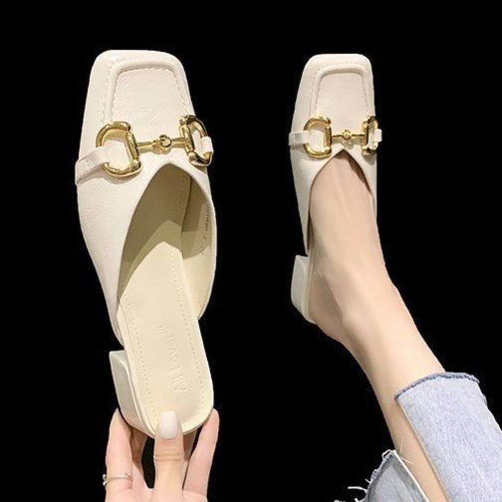 Dép gót dày baotou dành cho nữ giày thời trang xia wanghong ins hyunya 2023 trang phục mới người đàn ông lười đẩy nửa lên với một chân