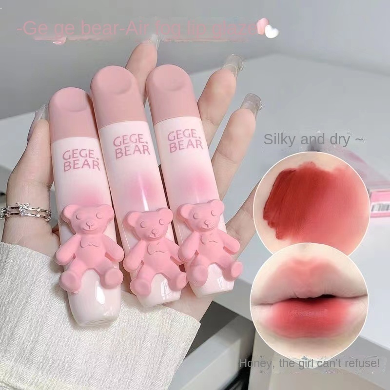 Gege bear lip gloss cute pink bear matte moisturize water proof lasting không dễ phai màu son môi đầy màu sắc nổi bật