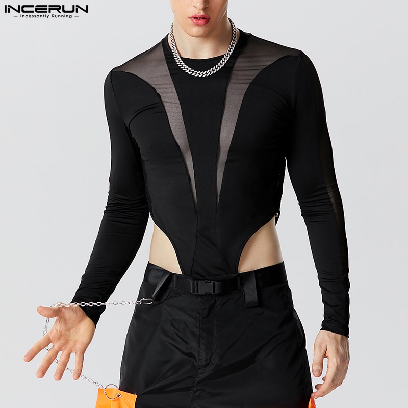 Áo liền quần INCERUN vải lưới dài tay thời trang gợi cảm dành cho nam