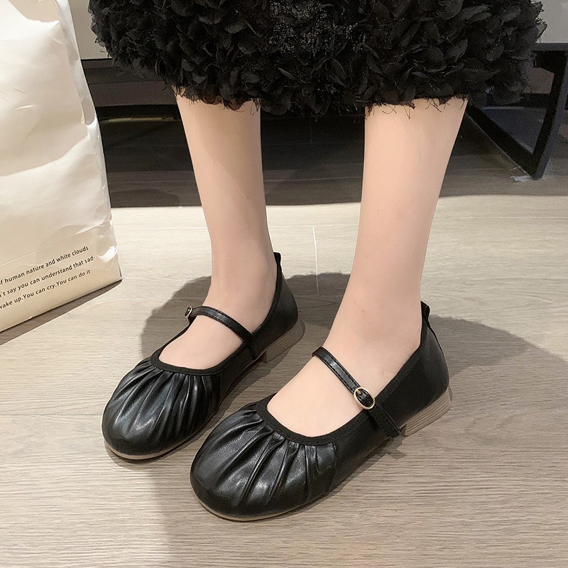 Giày bệt nữ da tròn ngón chân mary jane giày nữ