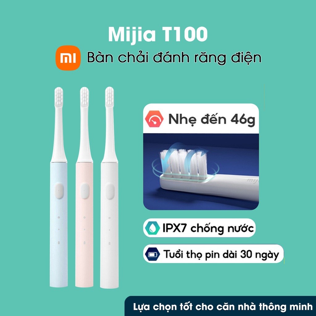 Bàn Chải Điện Xiaomi Mijia T100 - Làm Trắng Răng, Lấy Sạch Mảng Bám Kèm Tính Năng Chống Nước IPX TTSHOP720