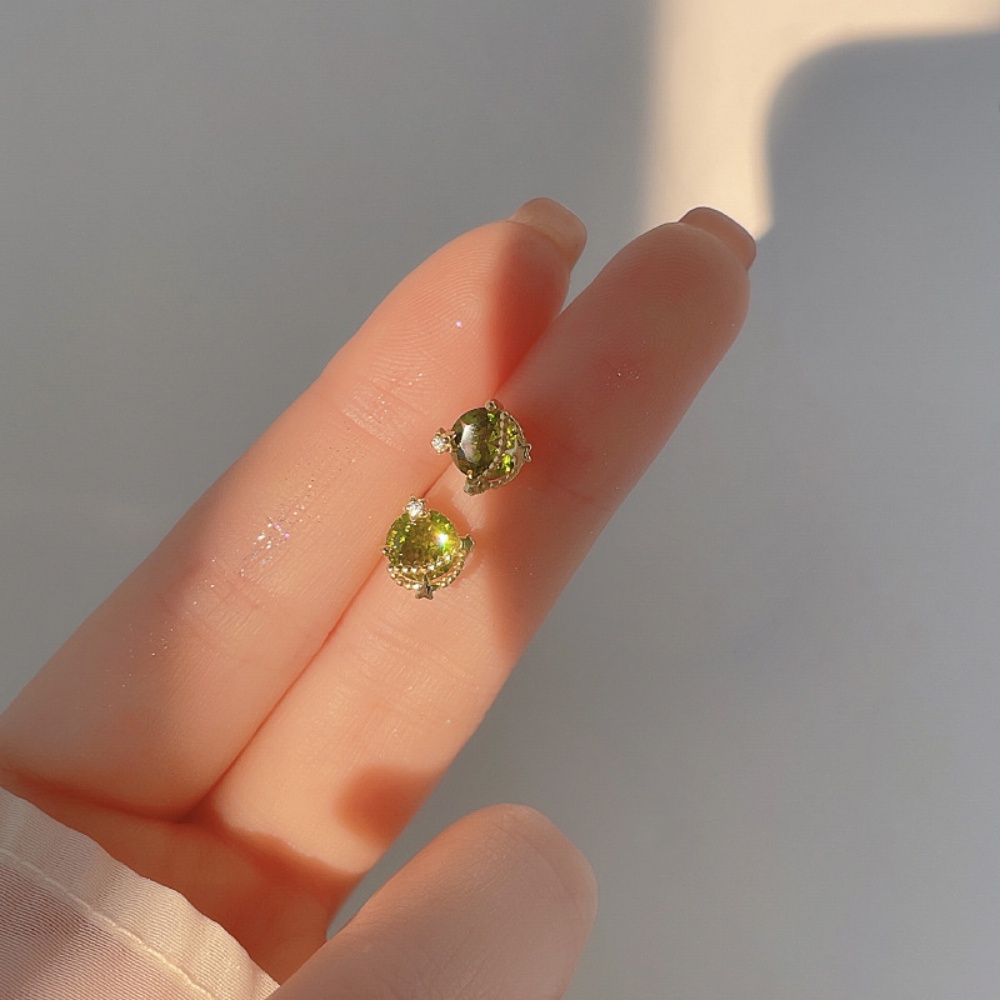 Saturn Bông Tai Đính Đá zircon Nhỏ Màu Xanh Lá Cây Sáng Đơn Giản Quyến Rũ Cho Nữ