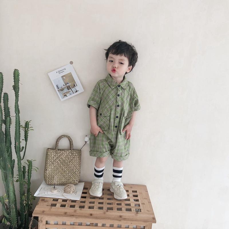 Bộ Áo Liền Quần Ngắn Tay Phong Cách Retro Thời Trang Mùa Hè Cho Bé Trai / Gái