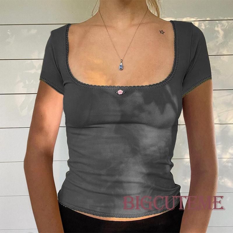 Áo Thun Tay Ngắn Cổ Chữ U Màu Trơn Dáng Ôm Thời Trang Mùa Hè Dành Cho Nữ