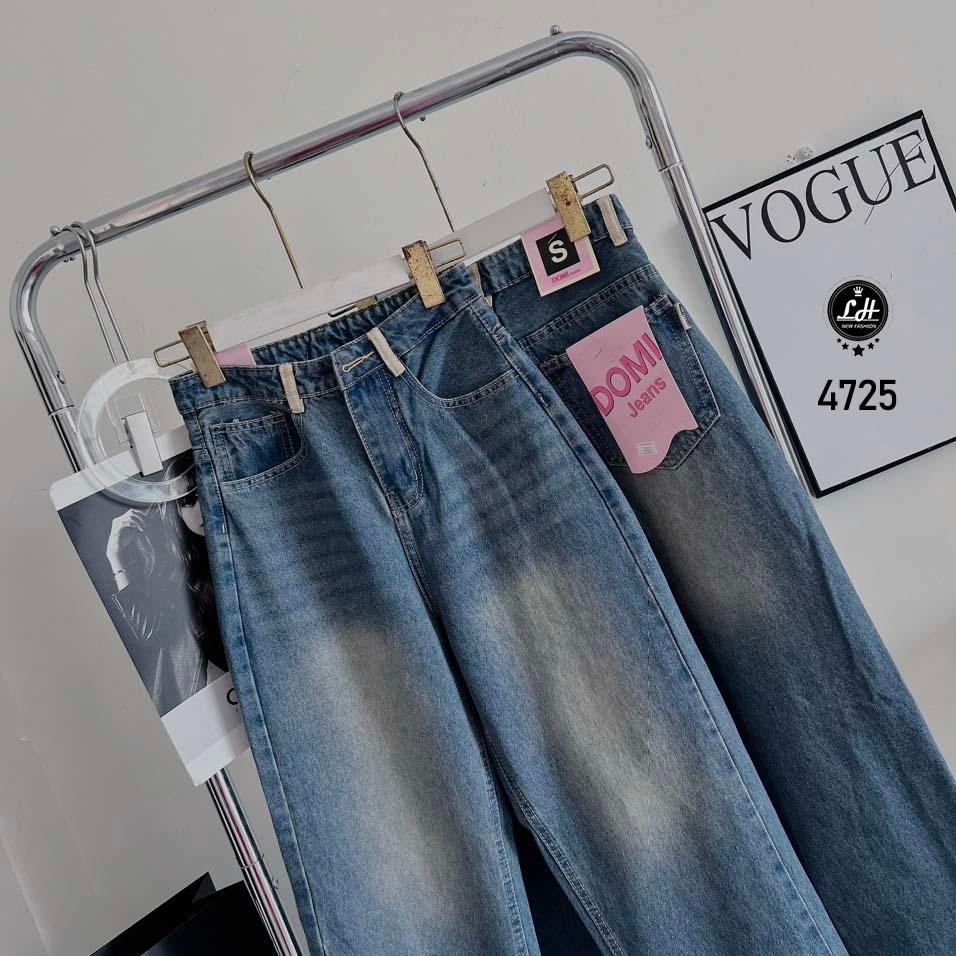 Quần jean nữ ống rộng màu xanh loang rách xả lai đỉa trắng Lê Huy Fashion MS 4725